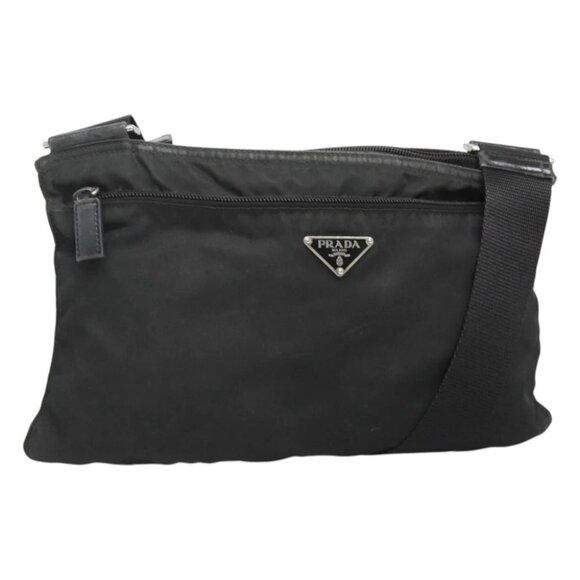 PRADA Shoulder Bag Nylon Black Silver Auth 124420 - Picture 1 of 15
